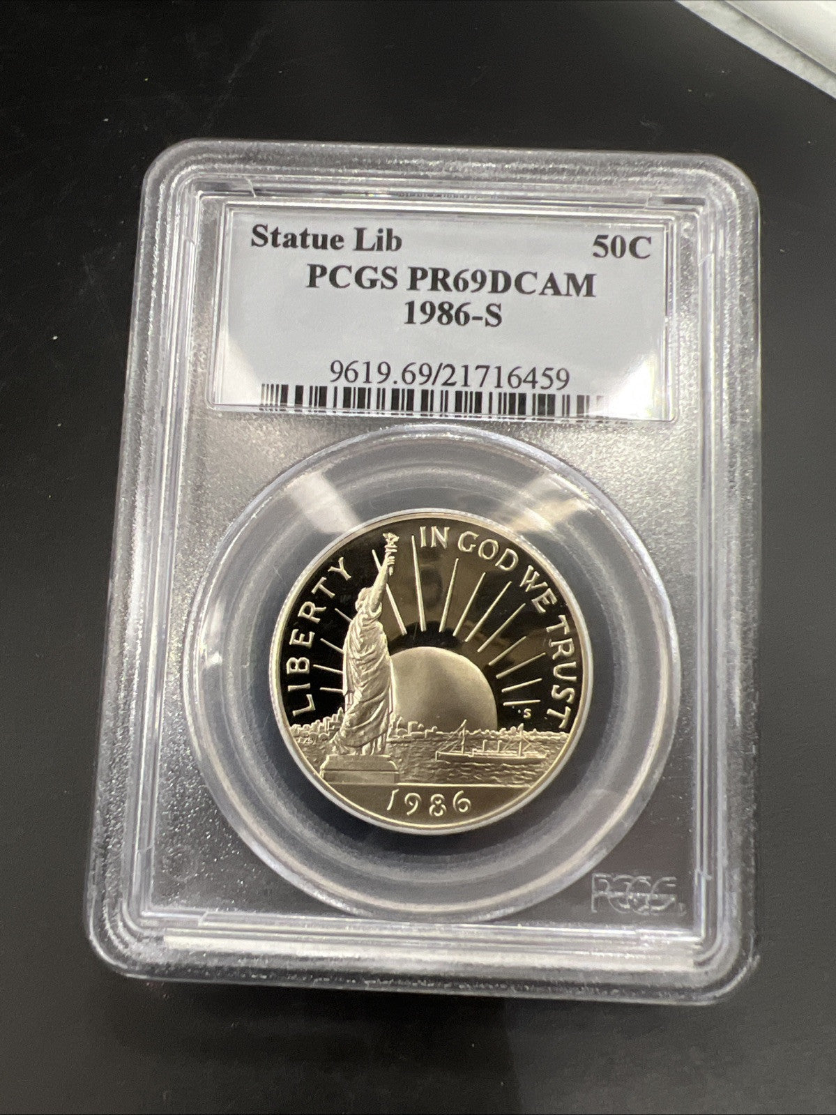1986 S 50c Statue of Liberty Copper Nickel Proof Hald Dollar Coin PCGS PR69 DCAM