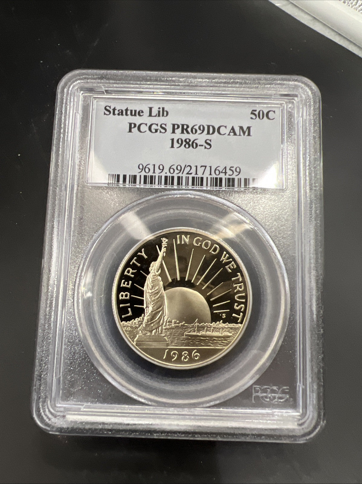 1986 S 50c Statue of Liberty Copper Nickel Proof Hald Dollar Coin PCGS PR69 DCAM
