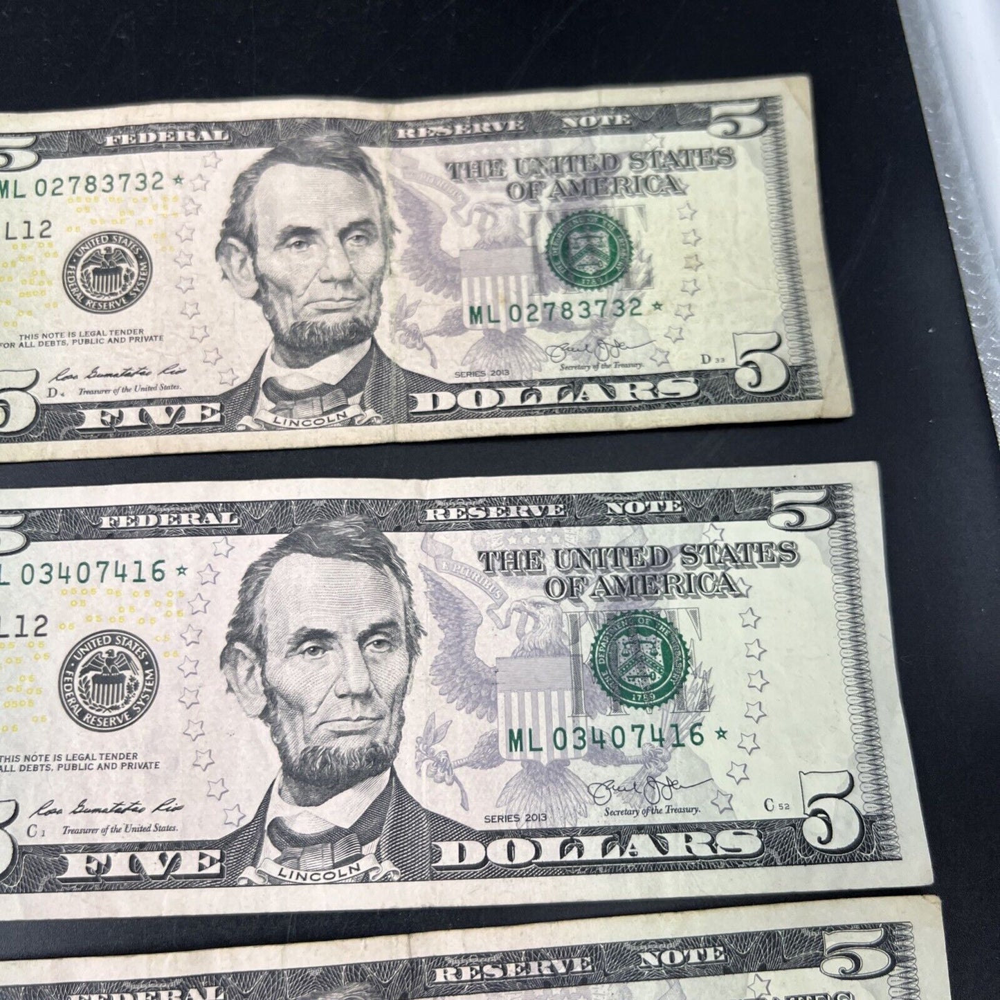Lot of 5 2013 * Star $5 FRN Federal Reserve Notes Circulated #578