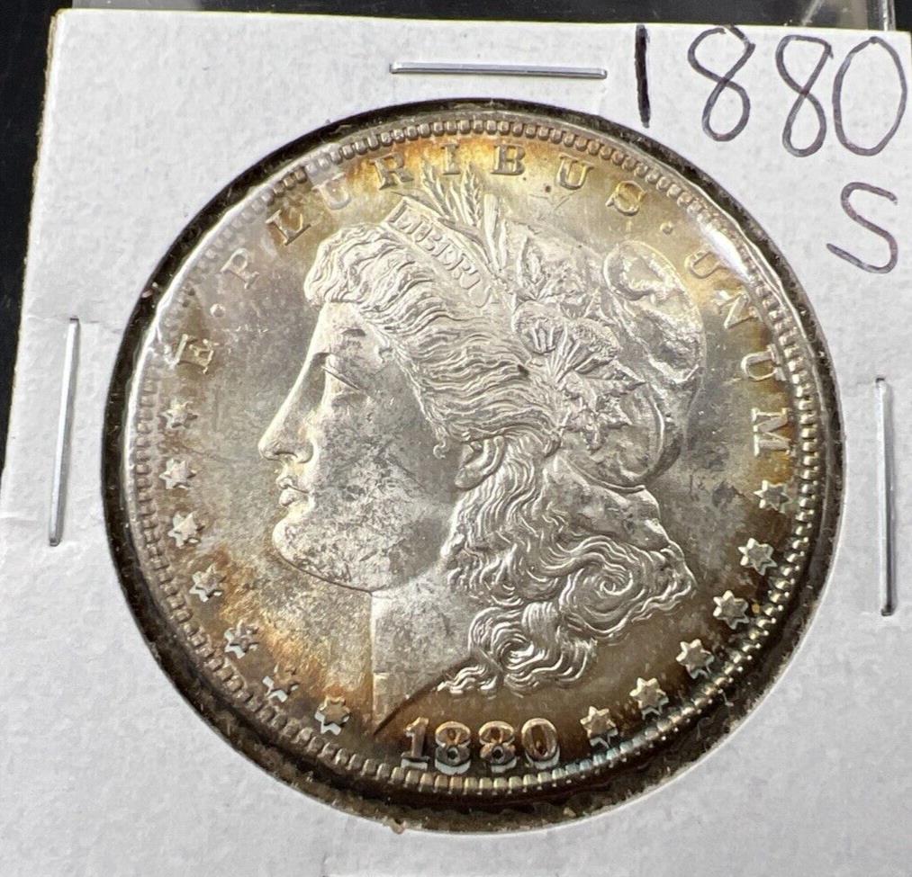 1880 S $1 Morgan Silver Dollar Coin Choice BU UNC Nice Toning Toner
