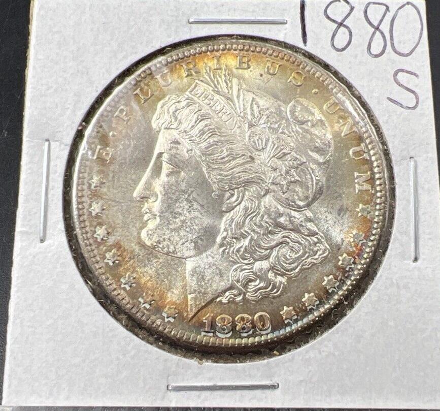 1880 S $1 Morgan Silver Dollar Coin Choice BU UNC Nice Toning Toner