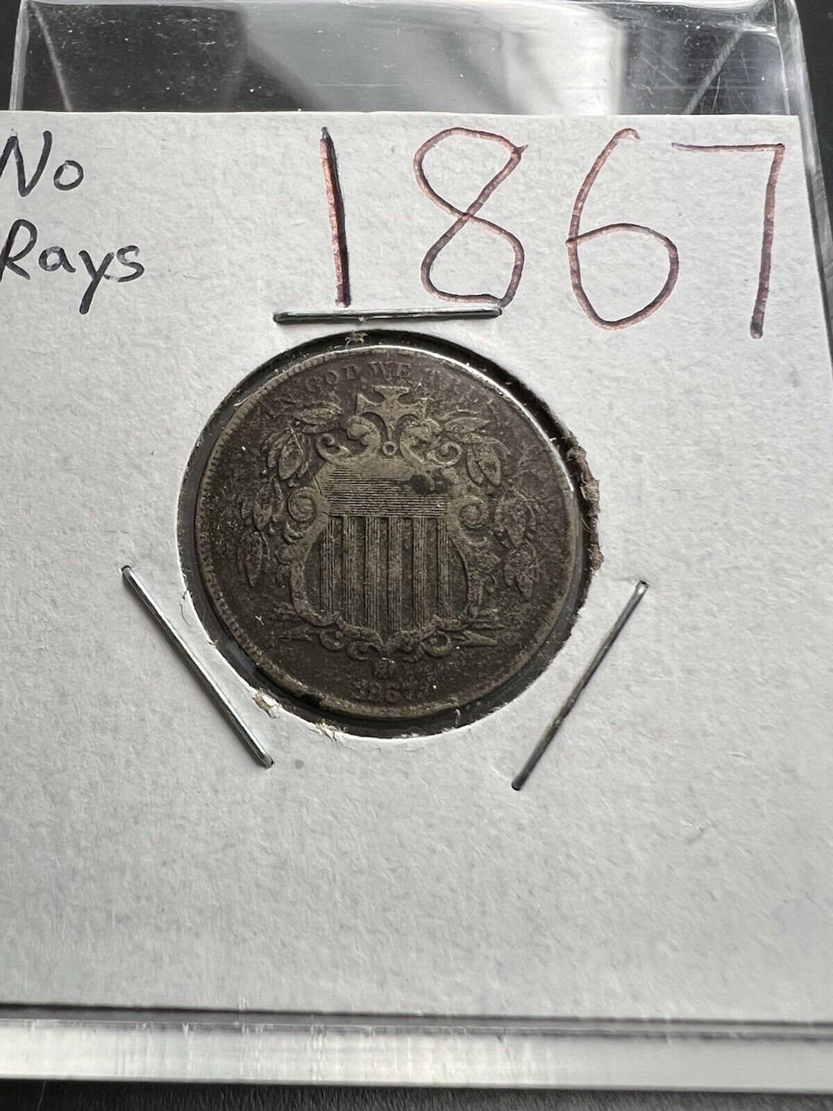 1867 5c No Rays Shield Nickel Coin Cull Circulated #E