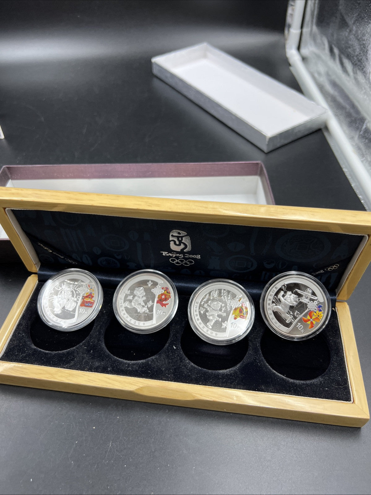 4 Coin 1 Oz Silver 2008 Beijing Olympics Colorized 10 Yuan Coin Set w/ Box COA