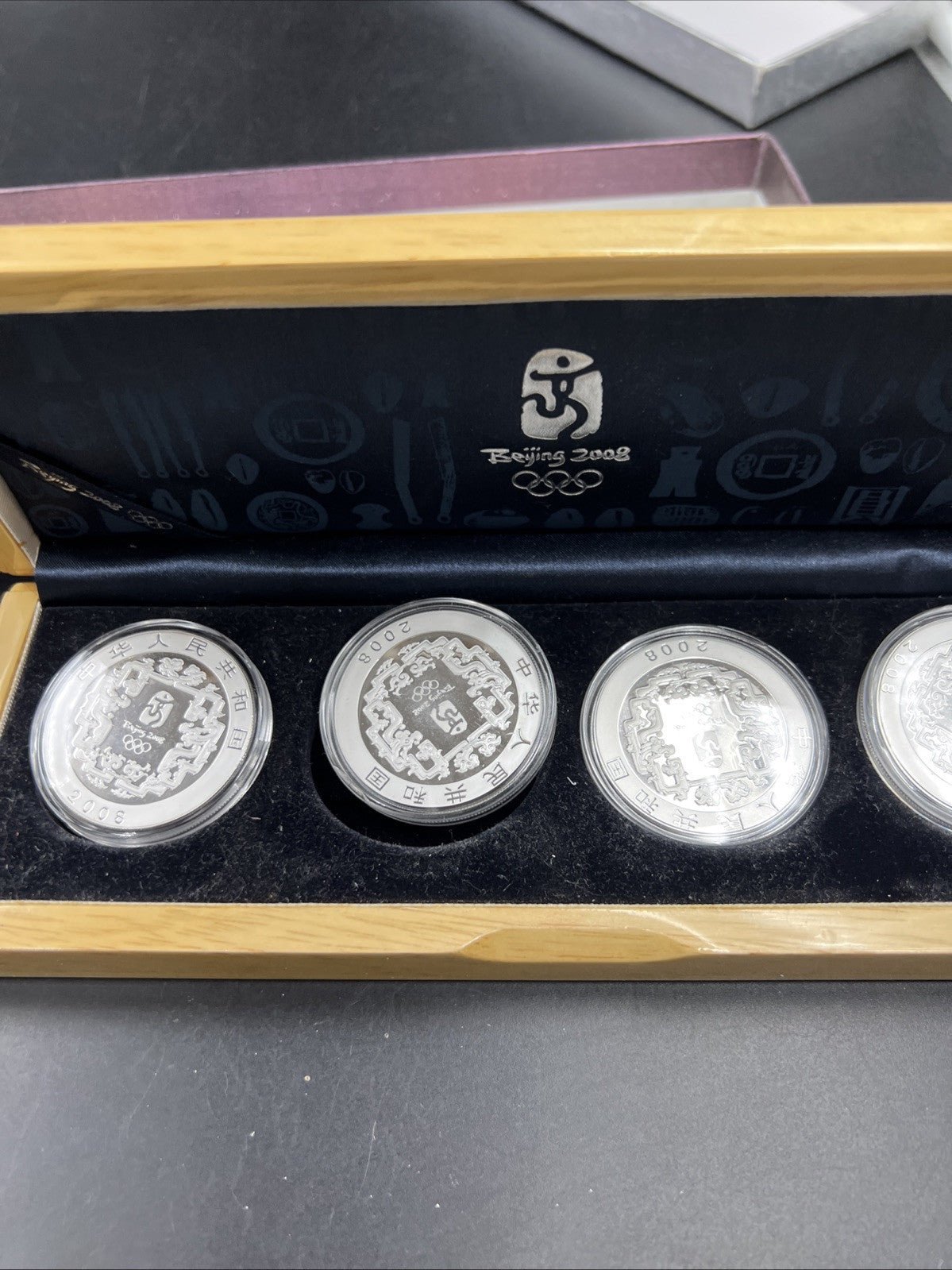 4 Coin 1 Oz Silver 2008 Beijing Olympics Colorized 10 Yuan Coin Set w/ Box COA