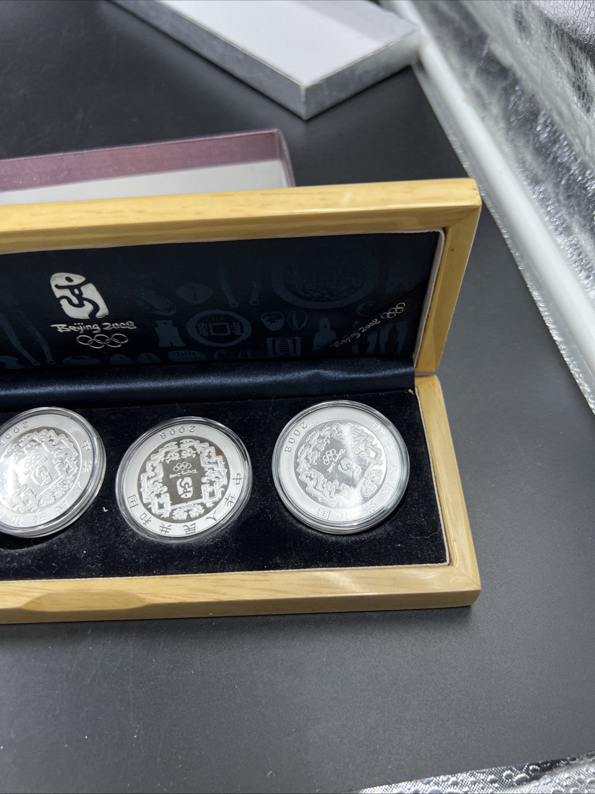 4 Coin 1 Oz Silver 2008 Beijing Olympics Colorized 10 Yuan Coin Set w/ Box COA