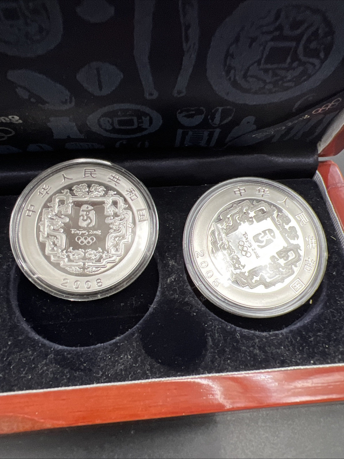 4 Coin 1 Oz Silver 2008 Beijing Olympics Colorized 10 Yuan Coin Wooden Box Set