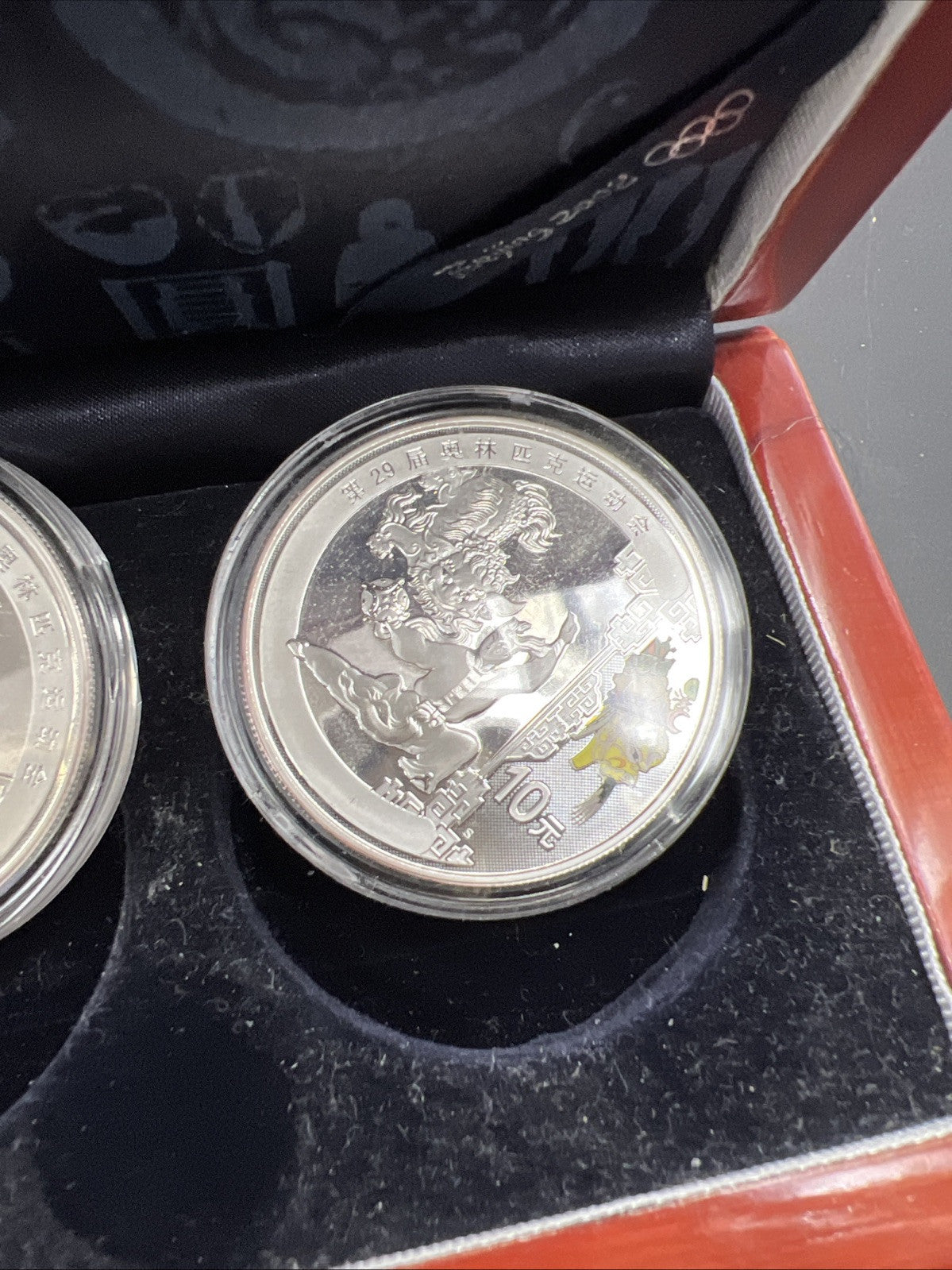 4 Coin 1 Oz Silver 2008 Beijing Olympics Colorized 10 Yuan Coin Wooden Box Set