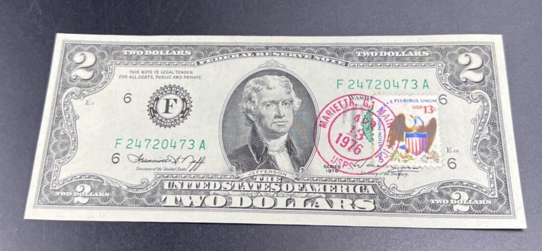 1976 $2 Bicentennial Postal FRN Federal Reserve Notes CH UNC Marietta GA #473