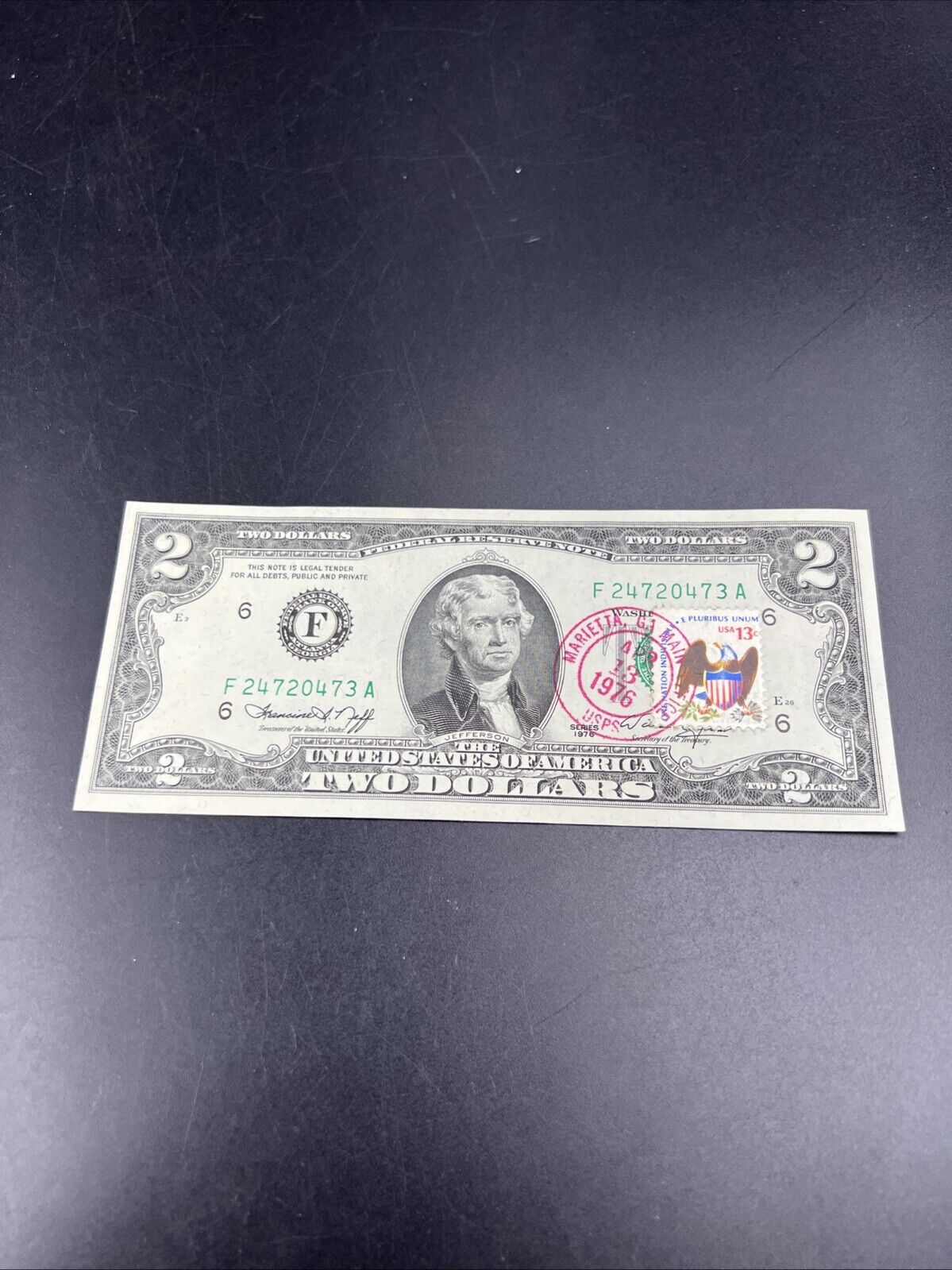 1976 $2 Bicentennial Postal FRN Federal Reserve Notes CH UNC Marietta GA #473