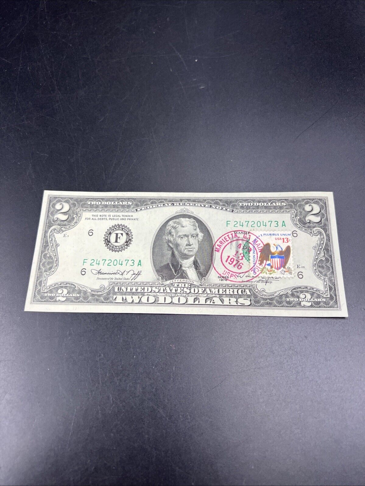 1976 $2 Bicentennial Postal FRN Federal Reserve Notes CH UNC Marietta GA #473