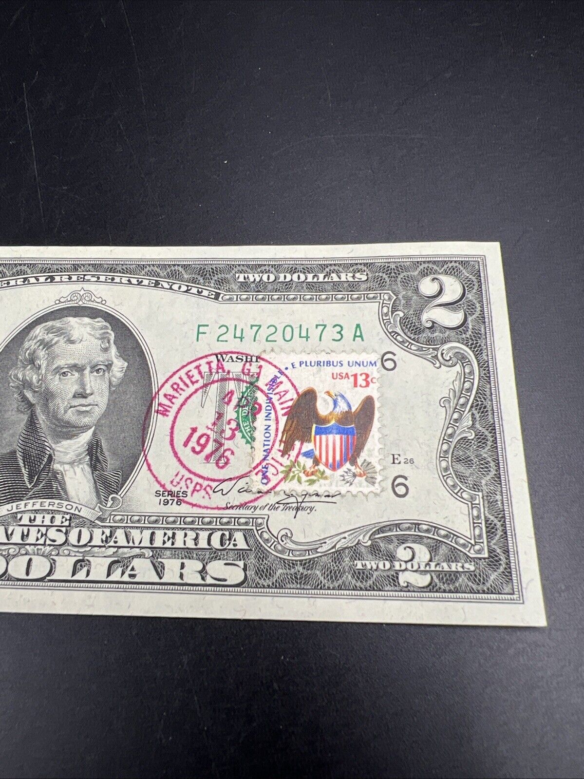 1976 $2 Bicentennial Postal FRN Federal Reserve Notes CH UNC Marietta GA #473