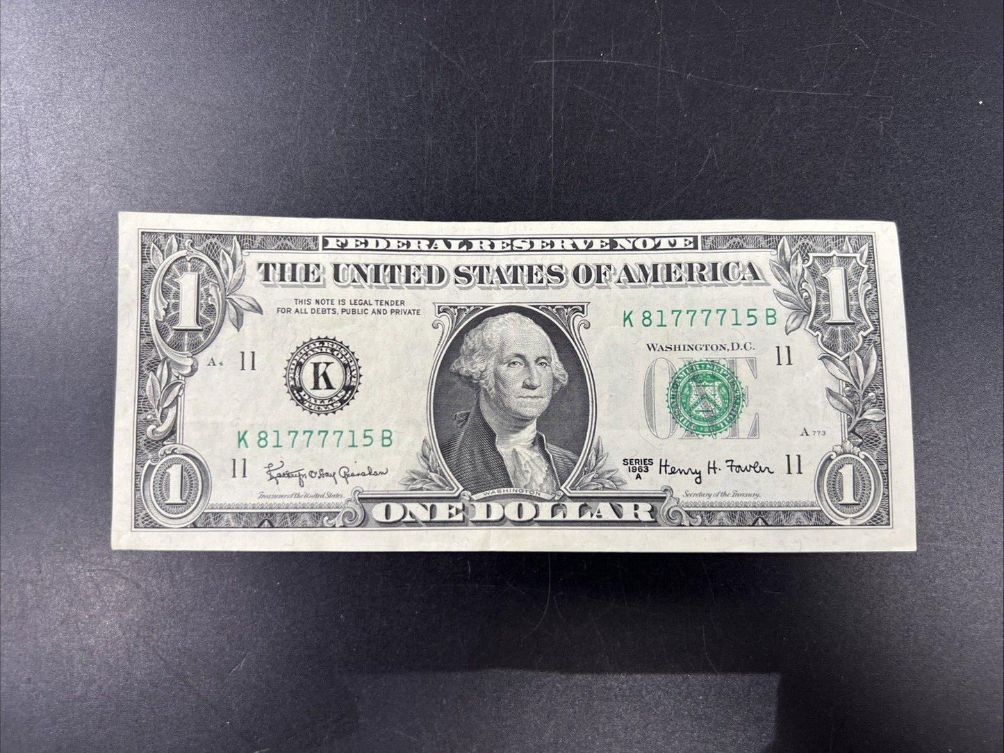 1963 A $1 One Dollar FRN Federal Reserve Note VF Neat Repeat Serial #81777715