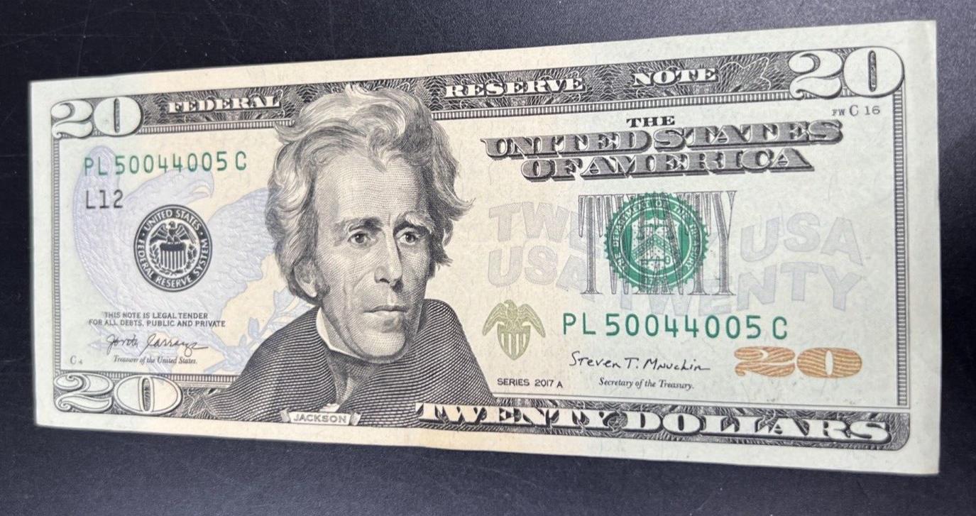 2017 A $20 Perfect Radar FRN VF Serial # 50044005 Federal Reserve Note