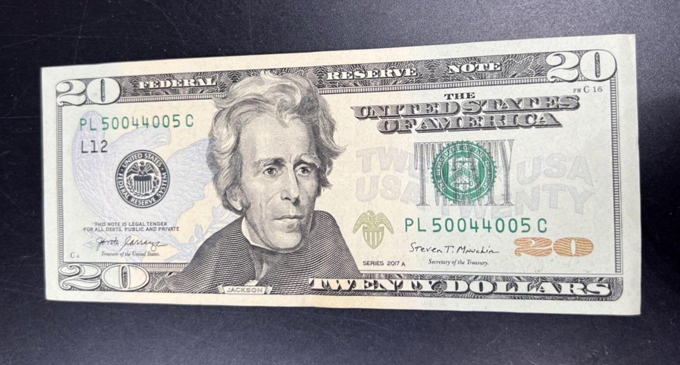 2017 A $20 Perfect Radar FRN VF Serial # 50044005 Federal Reserve Note