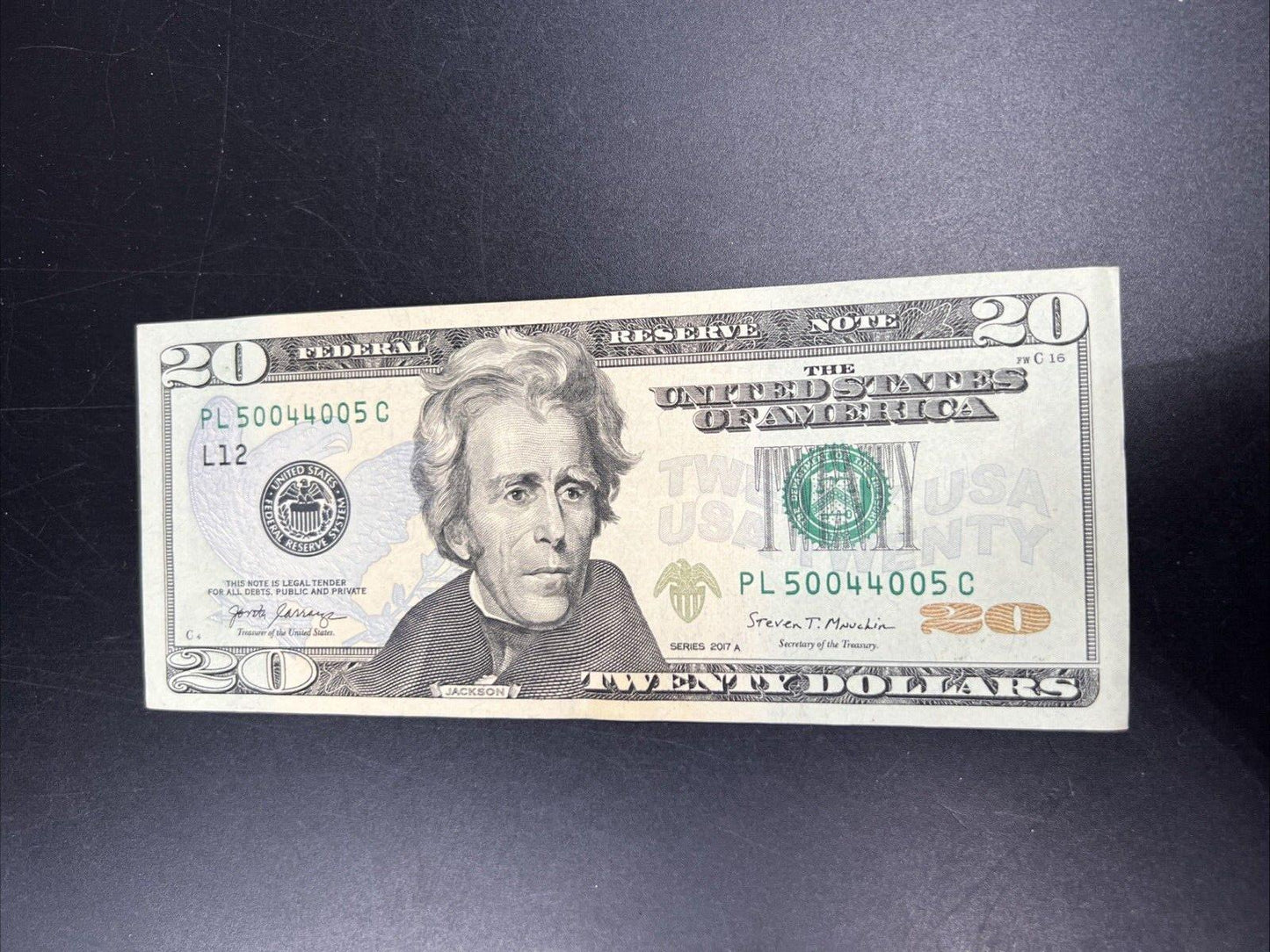 2017 A $20 Perfect Radar FRN VF Serial # 50044005 Federal Reserve Note