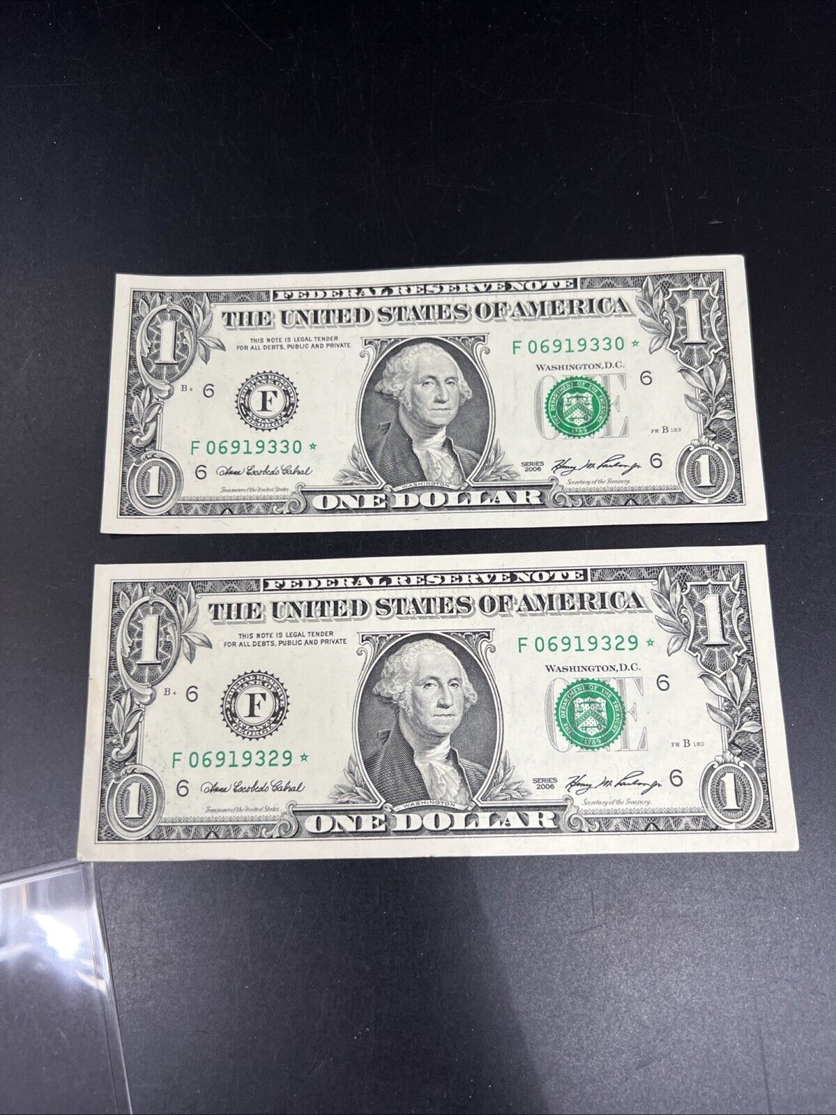 Lot 2 Consecutive * Star Federal Reserve Note 2006 FRN $1 One Dollar Bills CH AU