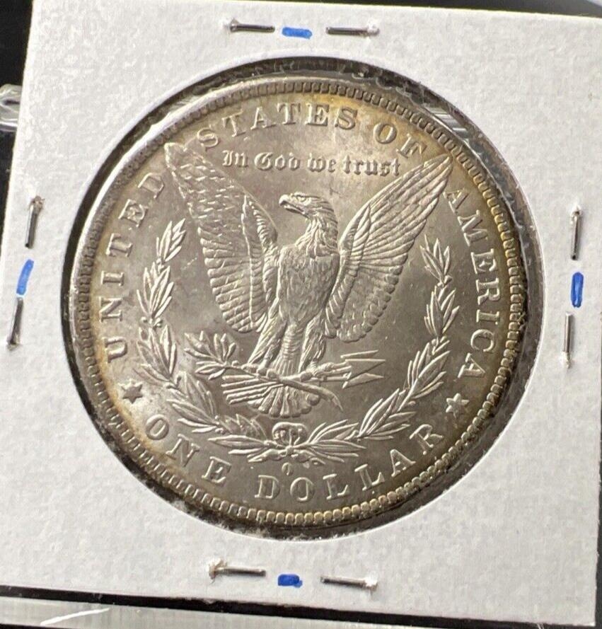 1884 O $1 Morgan Silver Dollar Coin AU Details scratch Nice Toning Toner