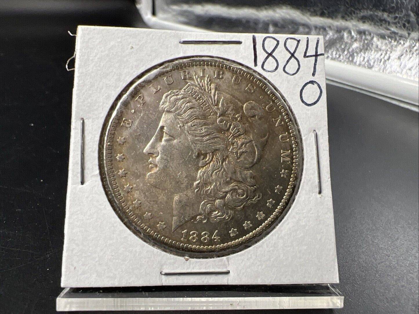 1884 O $1 Morgan Silver Dollar Coin AU Details scratch Nice Toning Toner