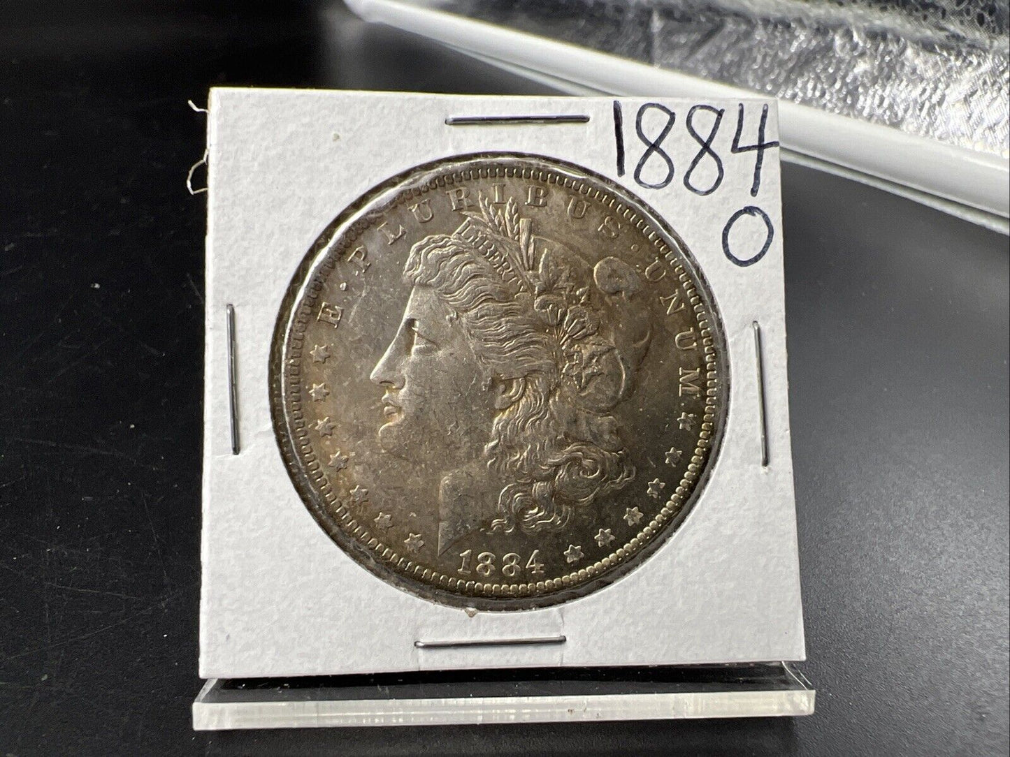 1884 O $1 Morgan Silver Dollar Coin AU Details scratch Nice Toning Toner