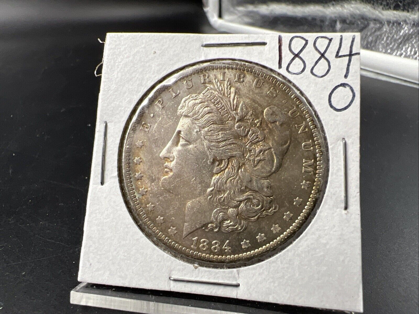 1884 O $1 Morgan Silver Dollar Coin AU Details scratch Nice Toning Toner