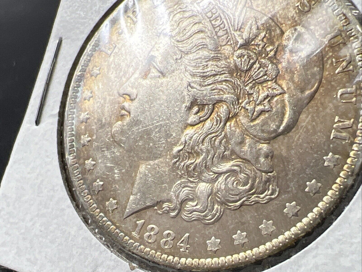 1884 O $1 Morgan Silver Dollar Coin AU Details scratch Nice Toning Toner