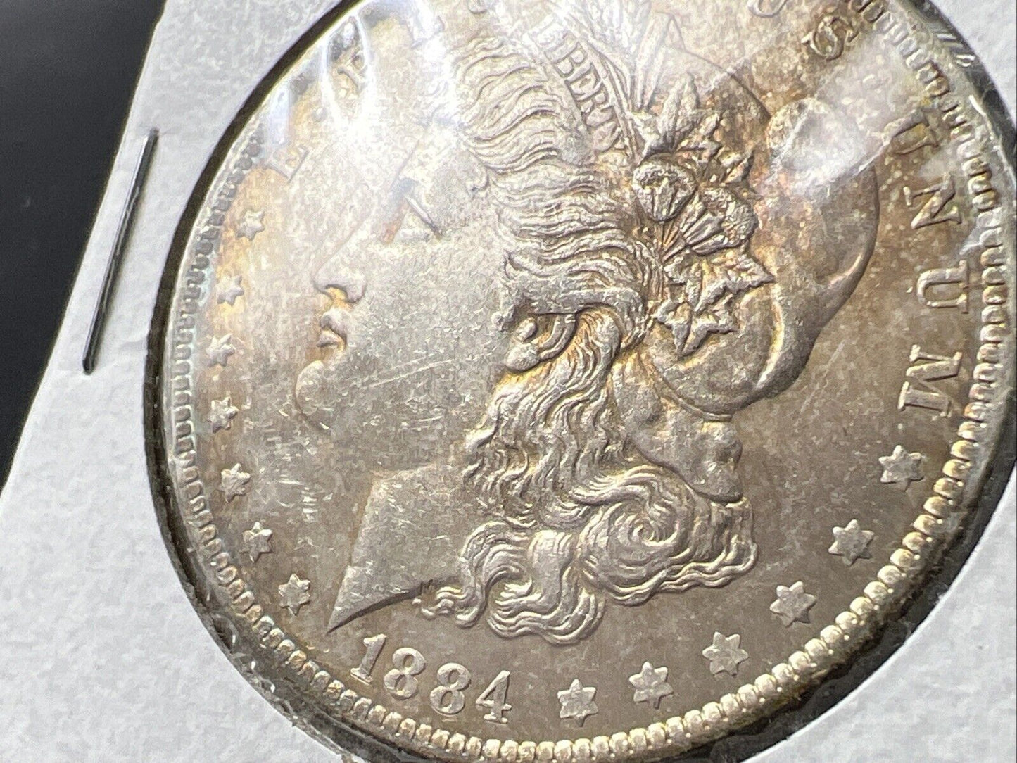 1884 O $1 Morgan Silver Dollar Coin AU Details scratch Nice Toning Toner