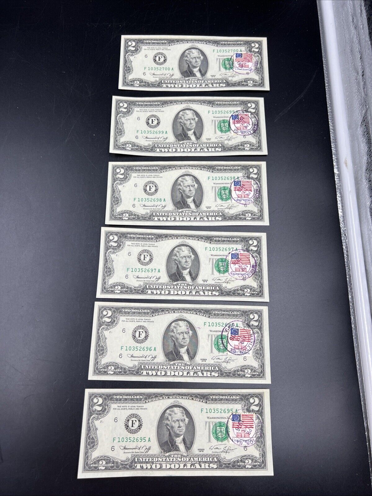 6 Consecutive 1976 Bicentennial Postal FRN Federal Reserve Notes UNC Mableton GA