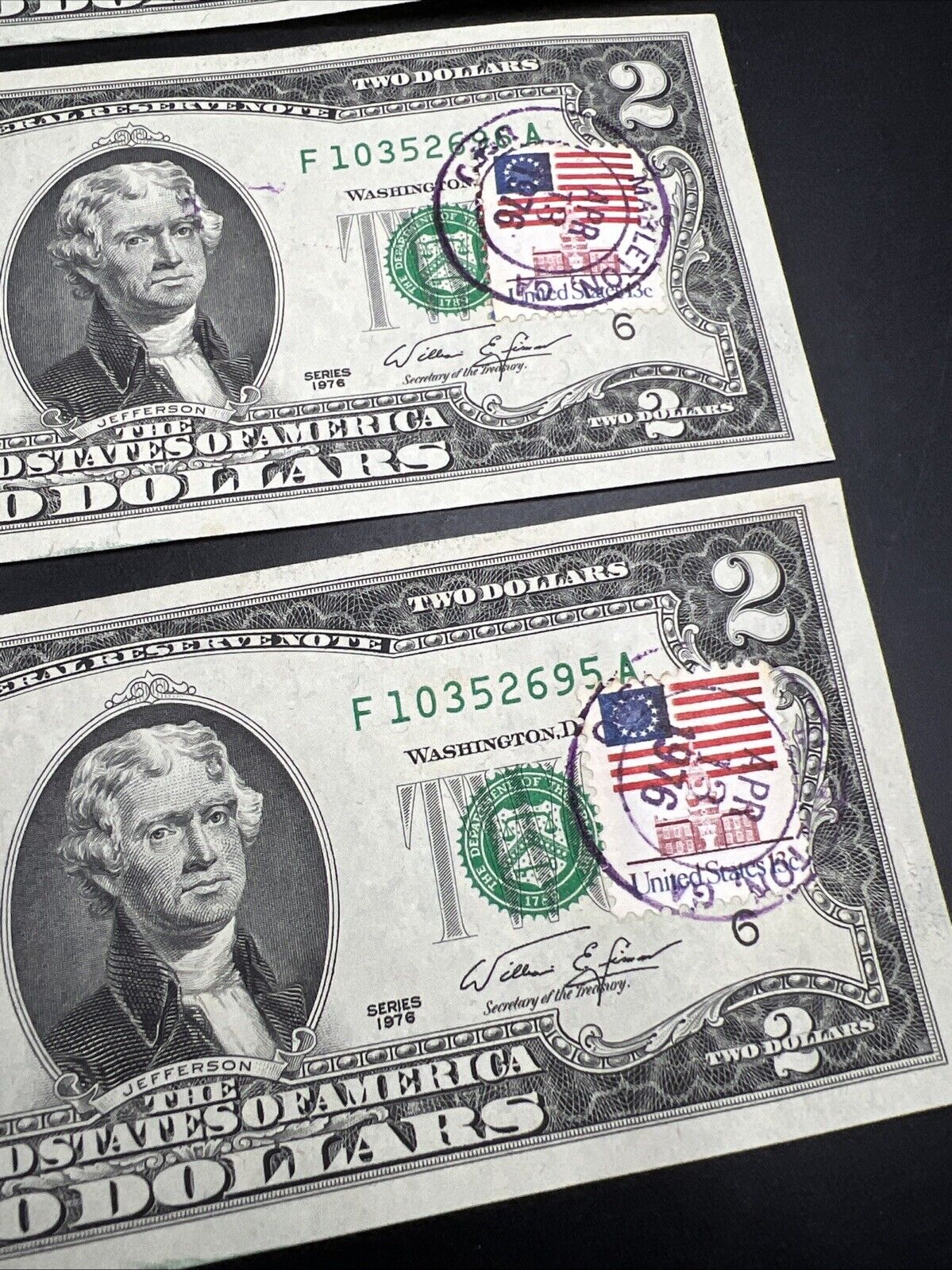 6 Consecutive 1976 Bicentennial Postal FRN Federal Reserve Notes UNC Mableton GA