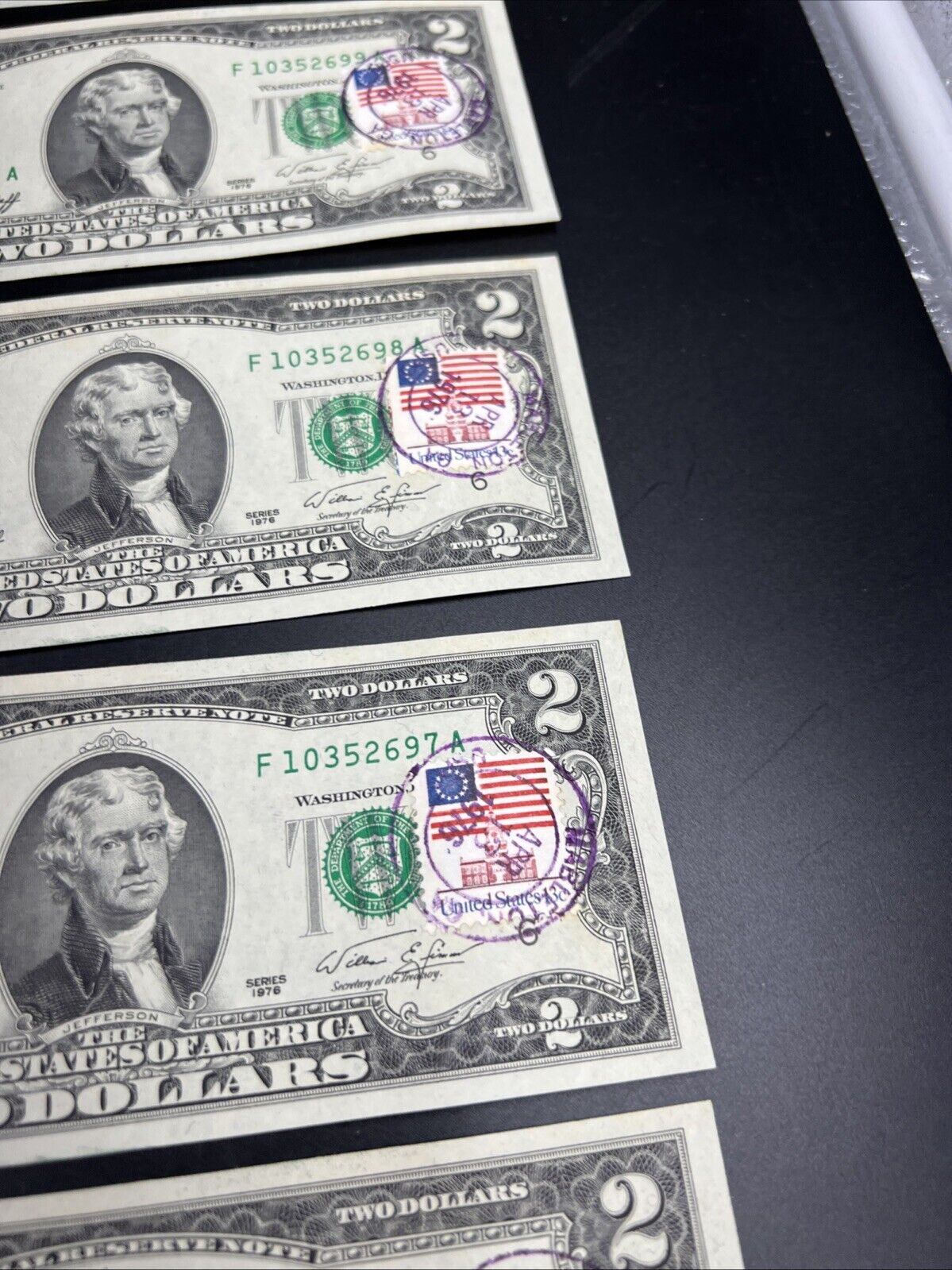 6 Consecutive 1976 Bicentennial Postal FRN Federal Reserve Notes UNC Mableton GA
