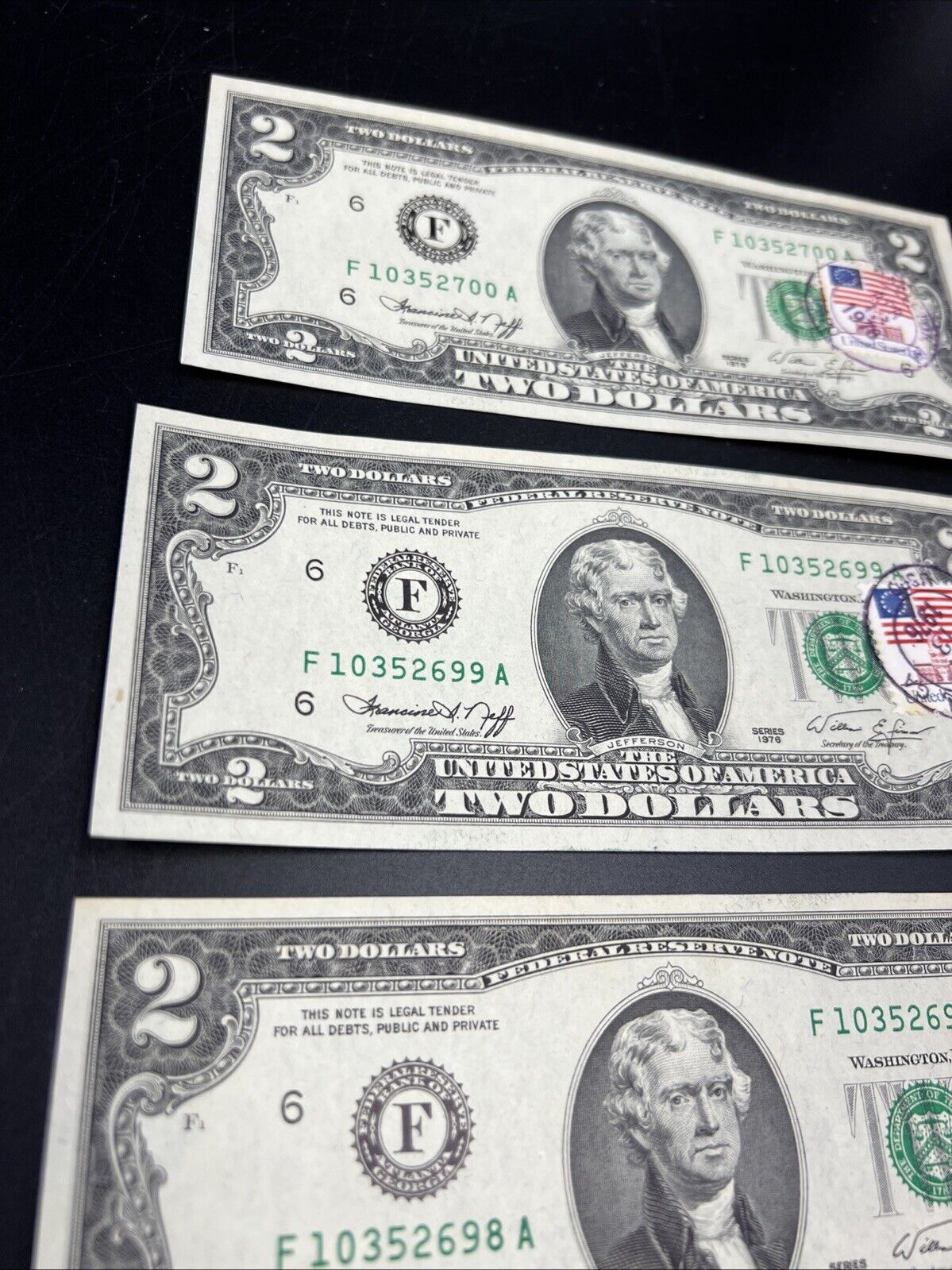 6 Consecutive 1976 Bicentennial Postal FRN Federal Reserve Notes UNC Mableton GA