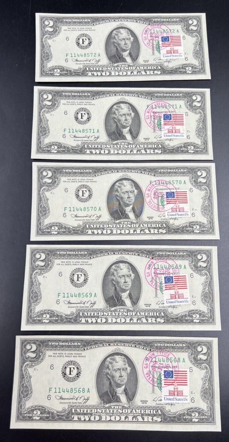 5 Consecutive 1976 Bicentennial Postal FRN Notes UNC Atlanta Main Office GA