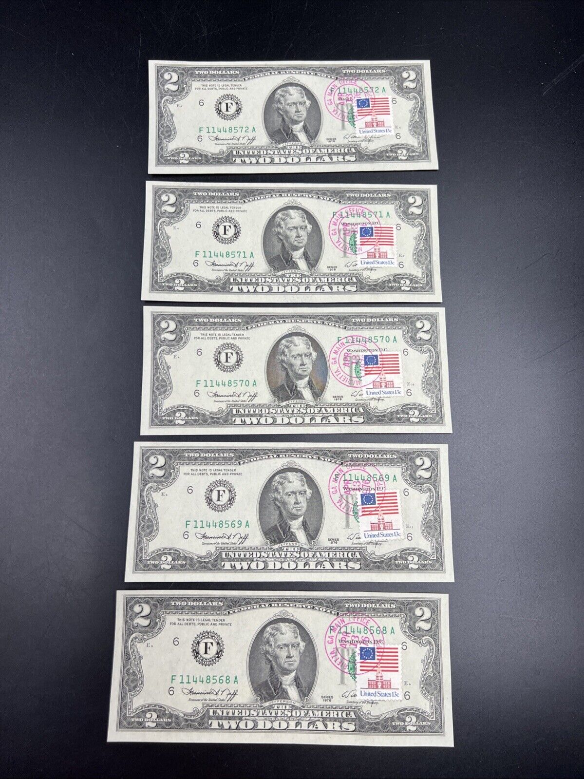 5 Consecutive 1976 Bicentennial Postal FRN Notes UNC Atlanta Main Office GA