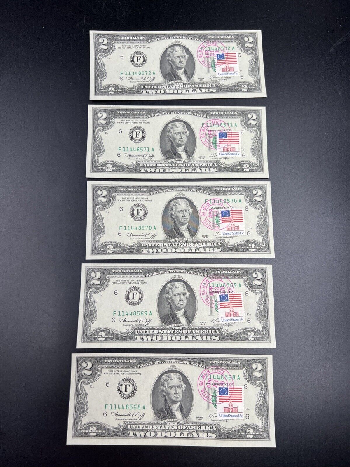 5 Consecutive 1976 Bicentennial Postal FRN Notes UNC Atlanta Main Office GA