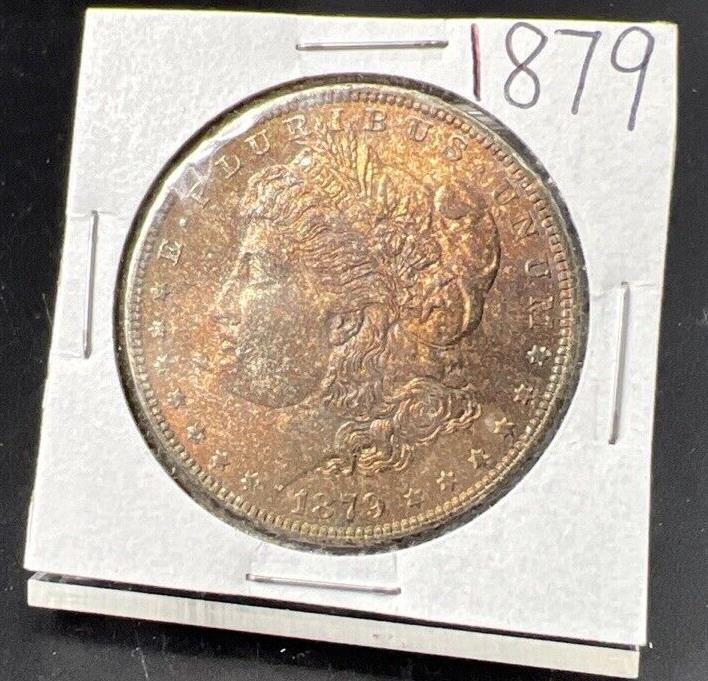 1879 P $1 Morgan Silver Dollar Coin CH BU UNC Unc PQ Toning Toner Obverse