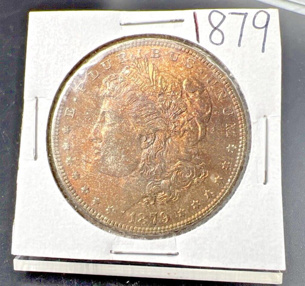 1879 P $1 Morgan Silver Dollar Coin CH BU UNC Unc PQ Toning Toner Obverse