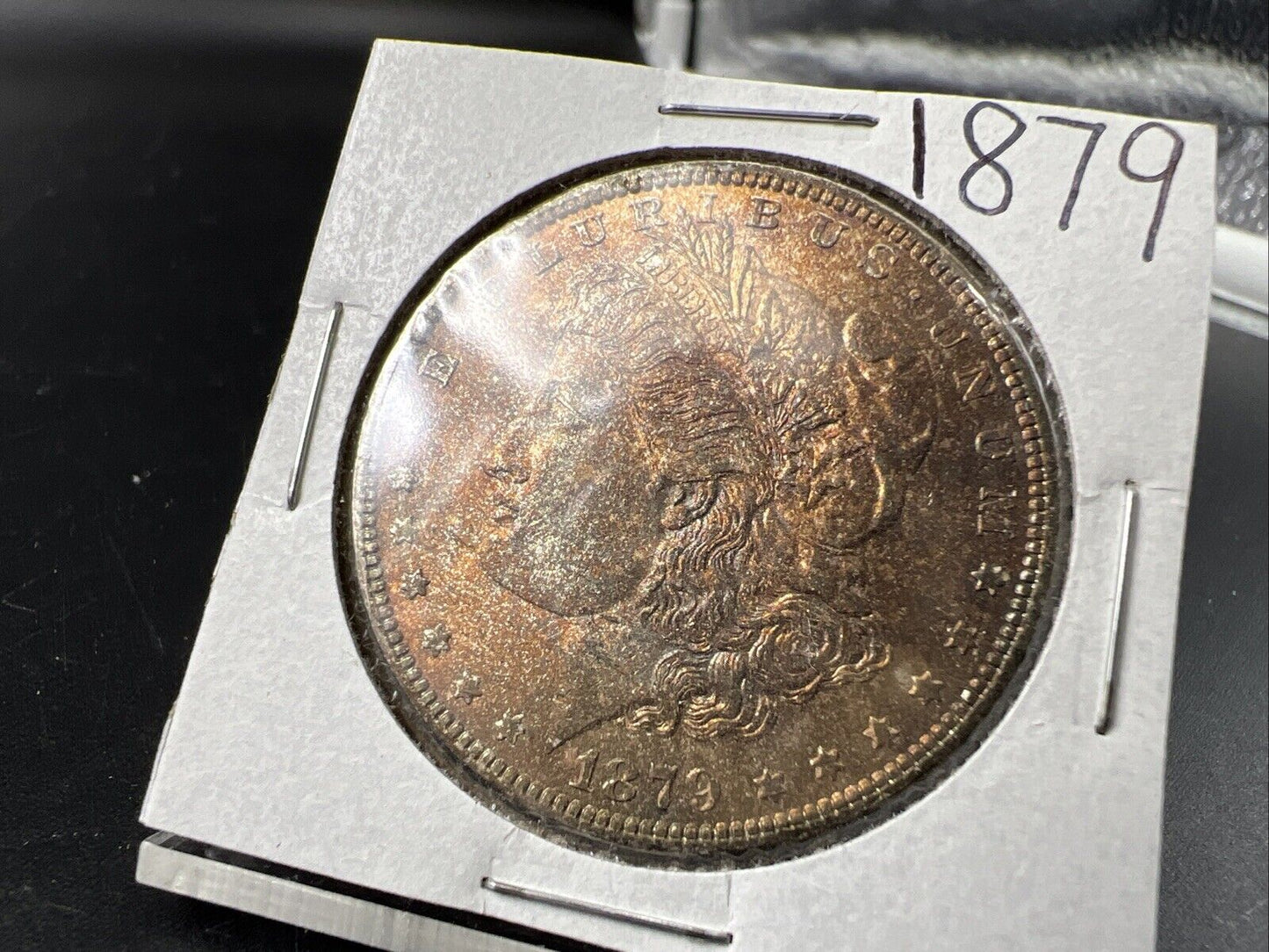 1879 P $1 Morgan Silver Dollar Coin CH BU UNC Unc PQ Toning Toner Obverse