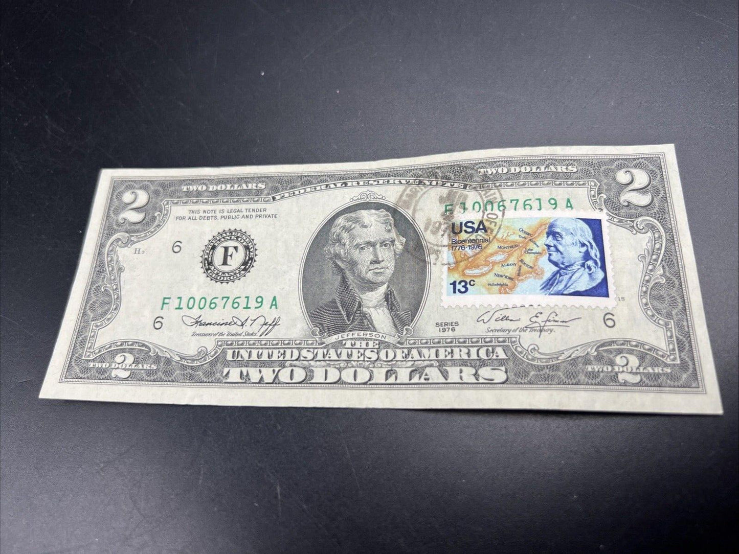 1976 $2 Two Dollar Federal Reserve Bicentennial Postal Note Marietta GA VF #619