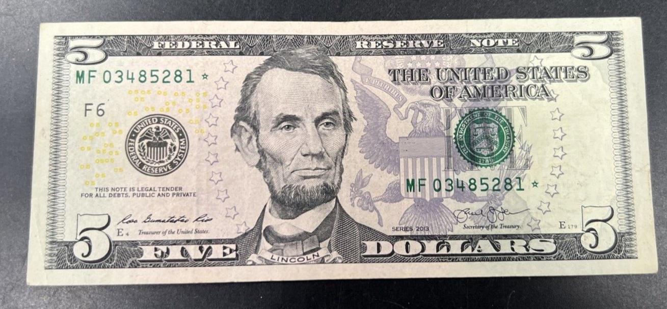 2013 $5 Five Dollar FRN * Star Note Fine Circulated Condition