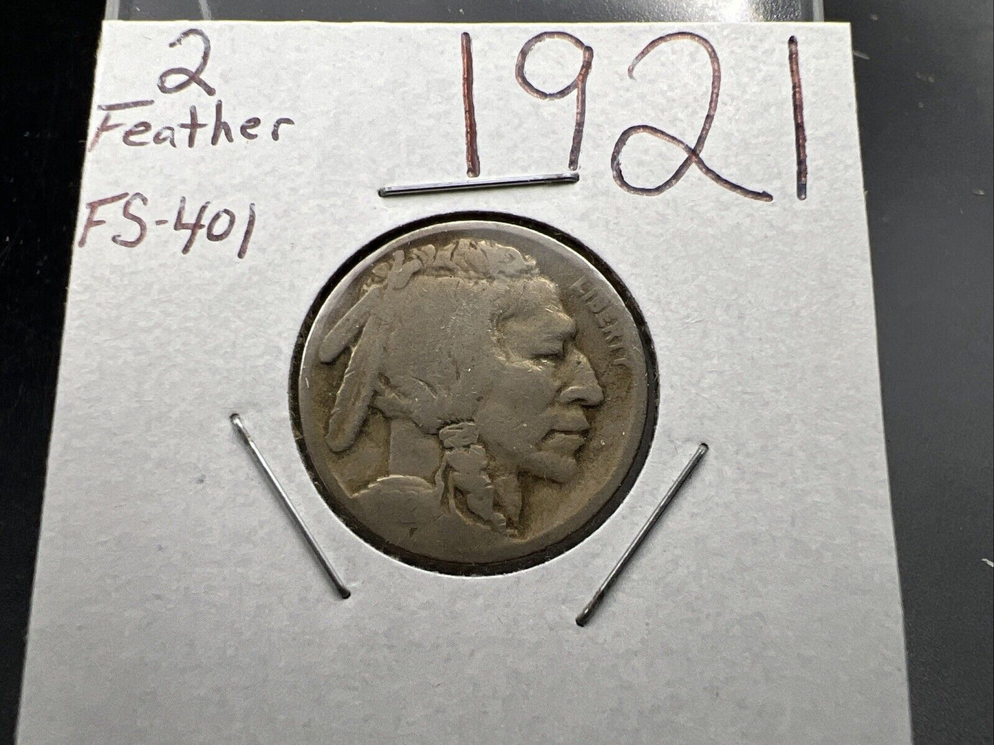1921 P 5c Buffalo Nickel Coin FS-401 Two Feathers Variety AG About Good Circ