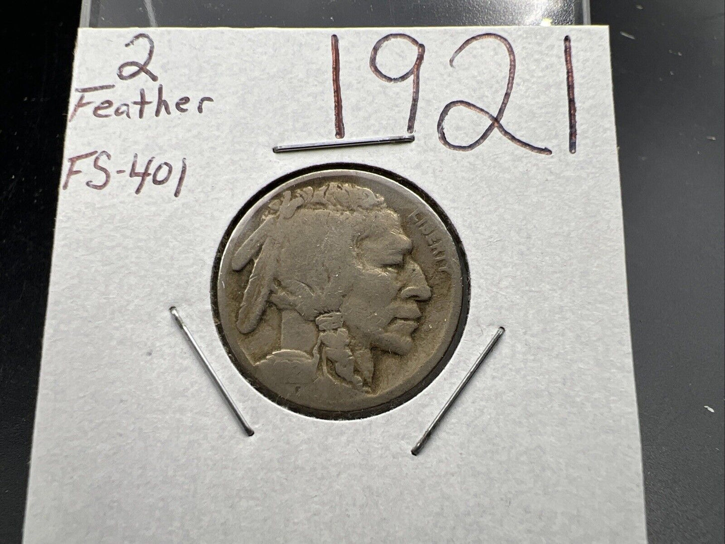 1921 P 5c Buffalo Nickel Coin FS-401 Two Feathers Variety AG About Good Circ