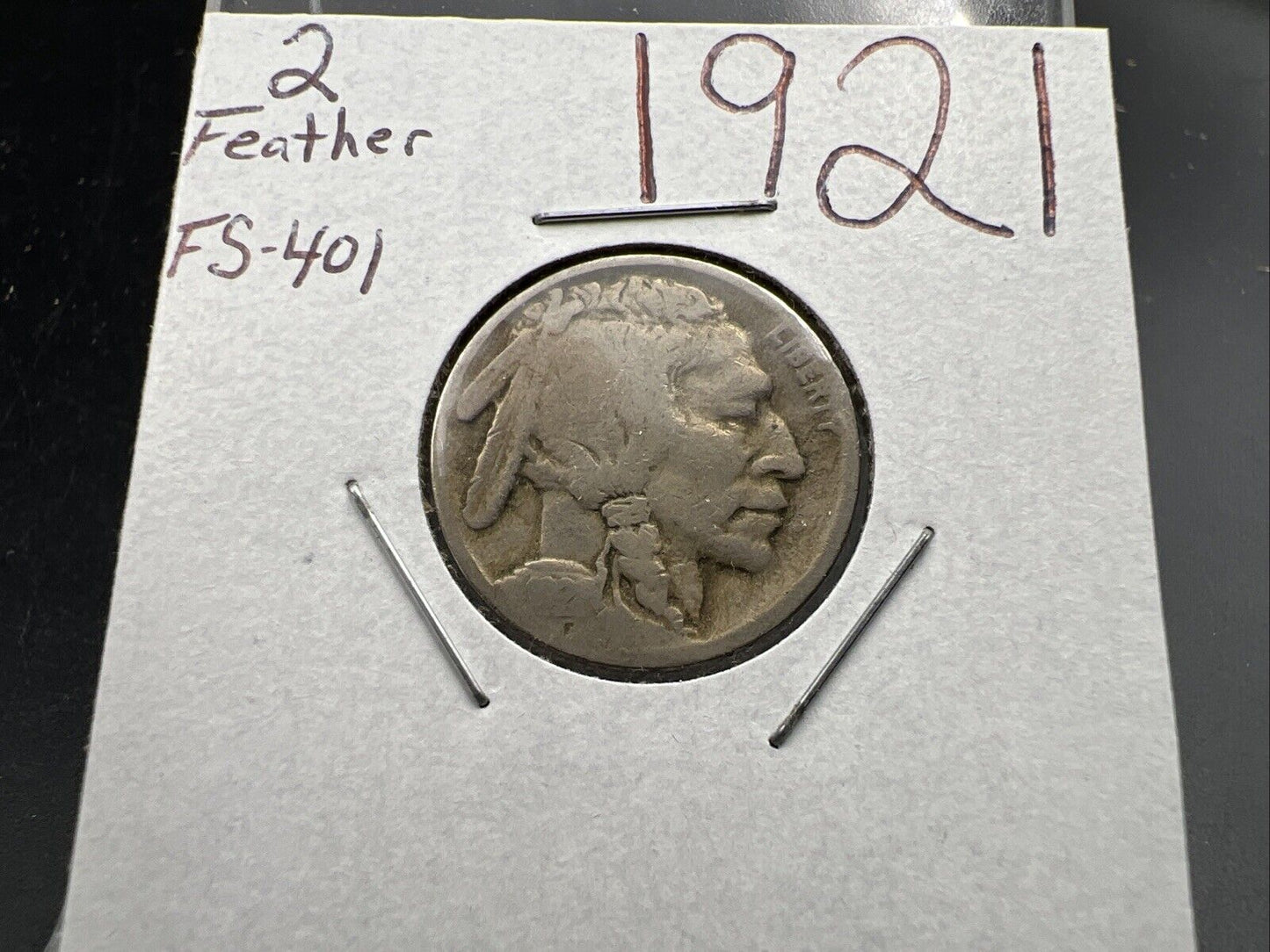 1921 P 5c Buffalo Nickel Coin FS-401 Two Feathers Variety AG About Good Circ