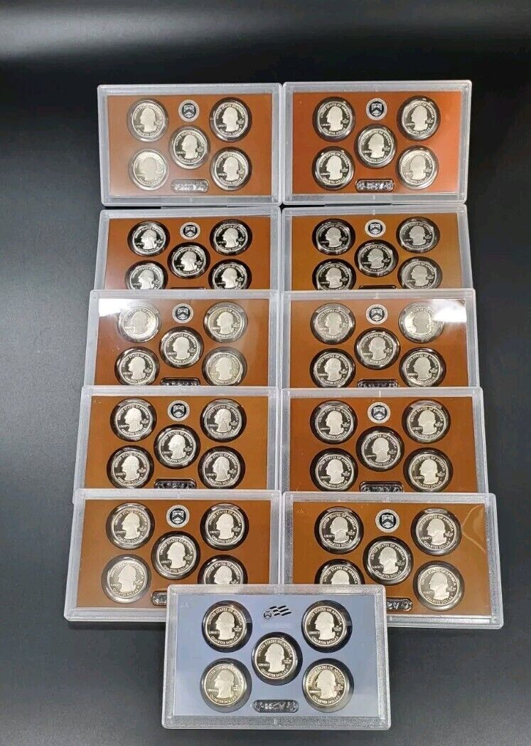Complete 2010 - 2020 ATB 25c Clad Quarter Proof Set 55 Coins With COA & BOX