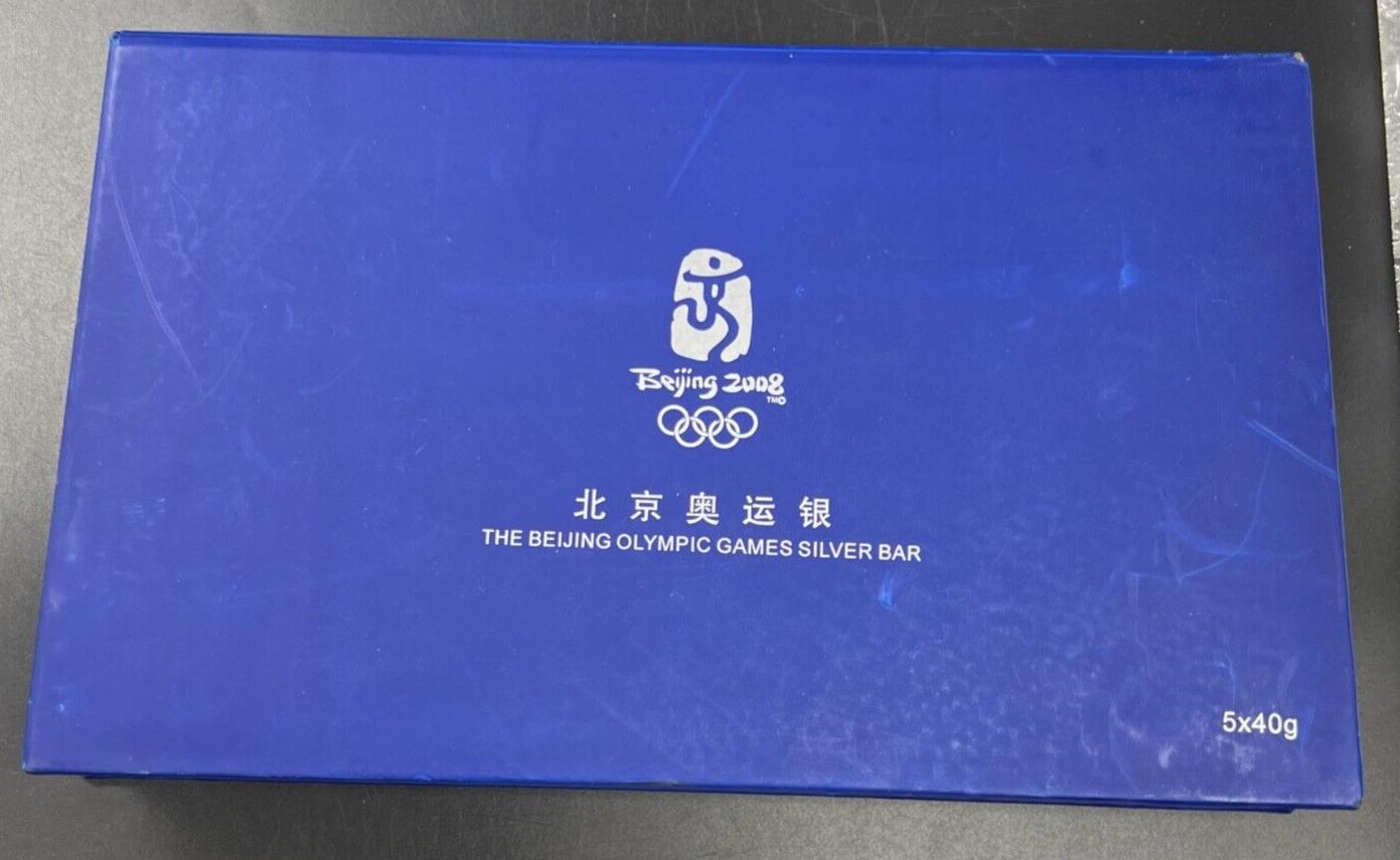 5 40 Gram .999 Silver Beijing 2008 Olympic Games Bar Set in Very Used Box & COA