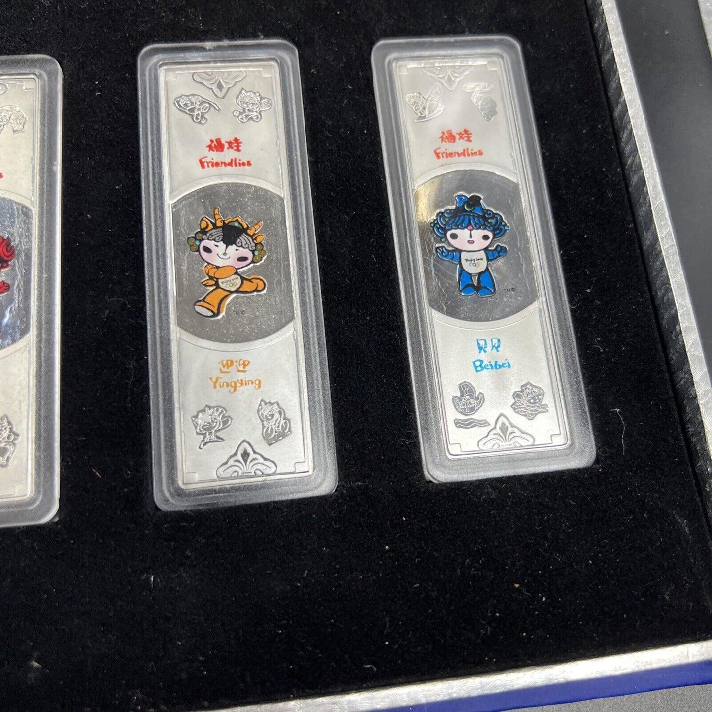 5 40 Gram .999 Silver Beijing 2008 Olympic Games Bar Set in Very Used Box & COA