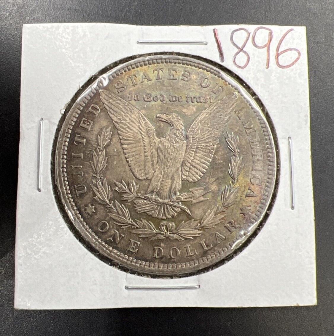 1896 P $1 Morgan Silver Dollar Coin AU About UNC Neat Toning Toner