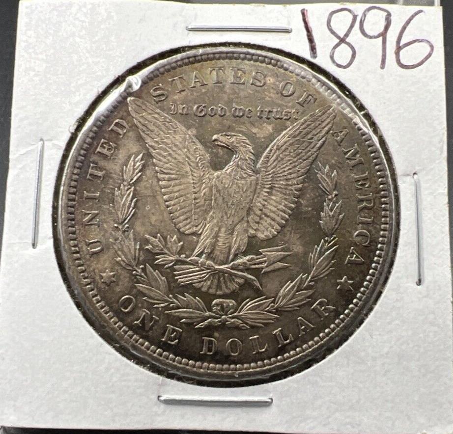 1896 P $1 Morgan Silver Dollar Coin AU About UNC Neat Toning Toner