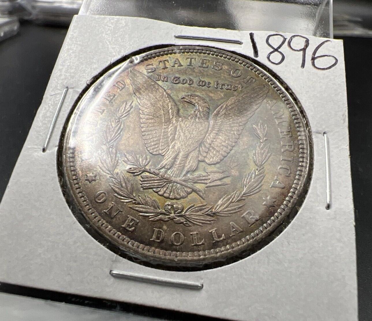 1896 P $1 Morgan Silver Dollar Coin AU About UNC Neat Toning Toner