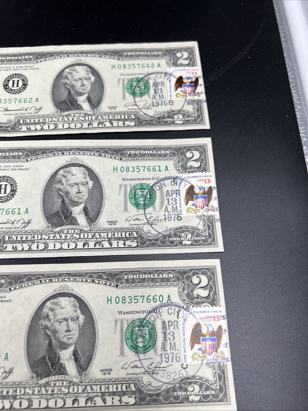5 Consecutive 1976 Bicentennial Postal FRN Federal Reserve Notes UNC Union City
