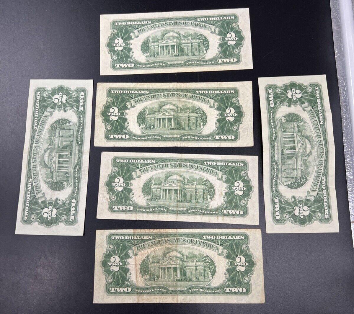 6 NOTE SET 1953 + A B C & 1963 +A $2 Red Seal Legal Tender Currency Bills Circ A