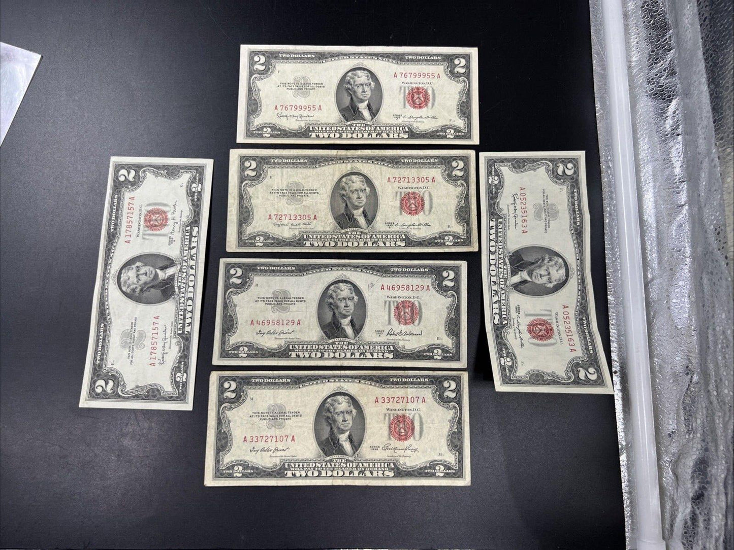 6 NOTE SET 1953 + A B C & 1963 +A $2 Red Seal Legal Tender Currency Bills Circ A
